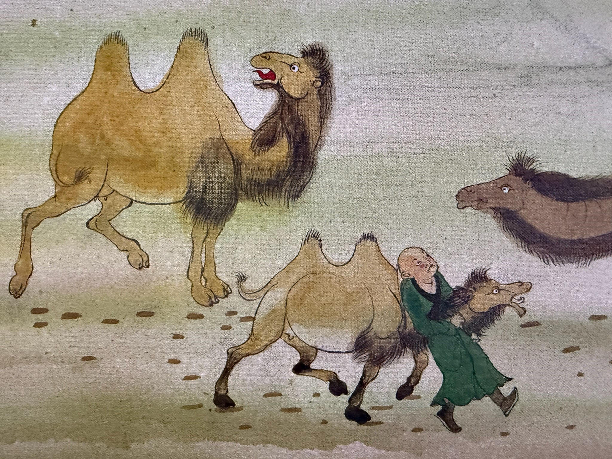 Historical Mongolian illustration of camels and a herder